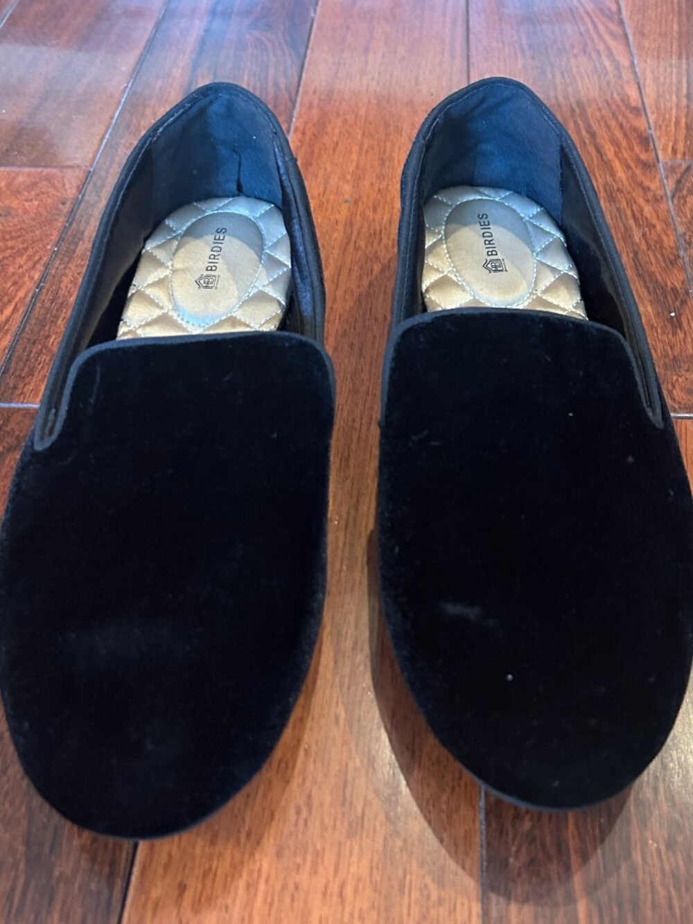 Birdies Womens Size 9 Black Velvet Smoking Slippers Loafers Flats Quilted - Picture 2 of 7